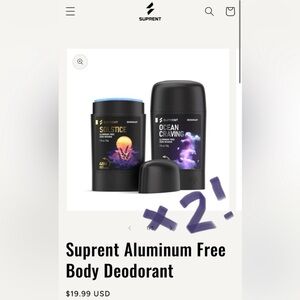Bundle 2x NEW NIP SEALED SUPRENT SOLSTICE Aluminum-free Men's Deodorant 50g ea.
